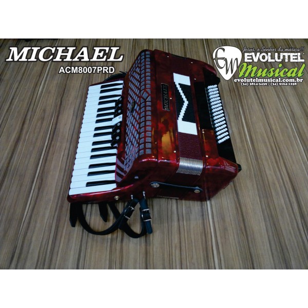 ACORDEON (SANFONA) MICHAEL ACM8007PRD DE 80 BAIXOS –VERMELHO PEROLADO