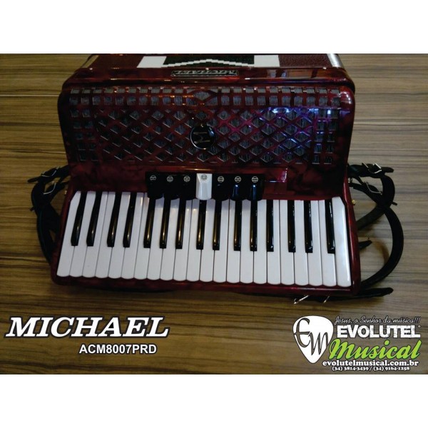 ACORDEON (SANFONA) MICHAEL ACM8007PRD DE 80 BAIXOS –VERMELHO PEROLADO