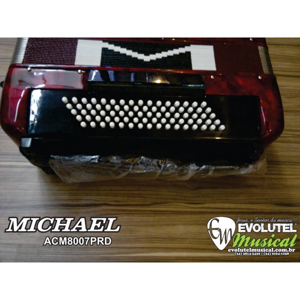 ACORDEON (SANFONA) MICHAEL ACM8007PRD DE 80 BAIXOS –VERMELHO PEROLADO