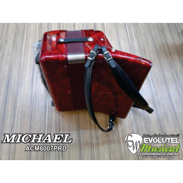 ACORDEON (SANFONA) MICHAEL ACM8007PRD DE 80 BAIXOS –VERMELHO PEROLADO