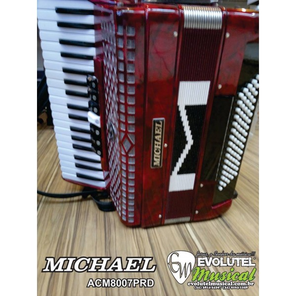 ACORDEON (SANFONA) MICHAEL ACM8007PRD DE 80 BAIXOS –VERMELHO PEROLADO