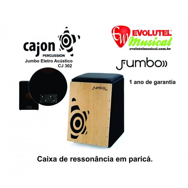 Cajon Percussion Jumbo Eletro Acústico CJ302 